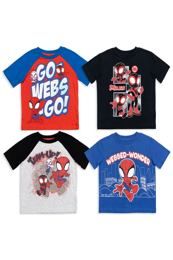 Spidey and His Amazing Friends Spider-Man Miles Morales Ghost-Spider Toddler Boys 4 Pack T-Shirts 4T