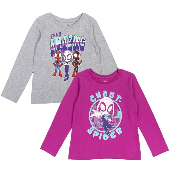 Marvel Spidey and His Amazing Friends Spider-Man Miles Morales Ghost-Spider Toddler Girls 2 Pack Long Sleeve T-Shirts Toddler to Big Kid