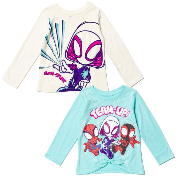 Marvel Spidey and His Amazing Friends Spider-Man Miles Morales Ghost-Spider Toddler Girls 2 Pack Long Sleeve T-Shirts Toddler to Little Kid