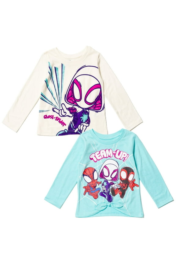 Spidey and His Amazing Friends Spider-Man Miles Morales Ghost-Spider Toddler Girls 2 Pack Long Sleeve T-Shirts Toddler to Little Kid