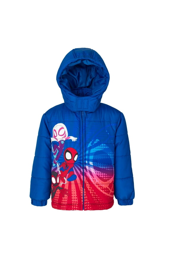 Spidey and His Amazing Friends Spider-Man Miles Morales Ghost-Spider Zip Up Puffer Jacket Toddler