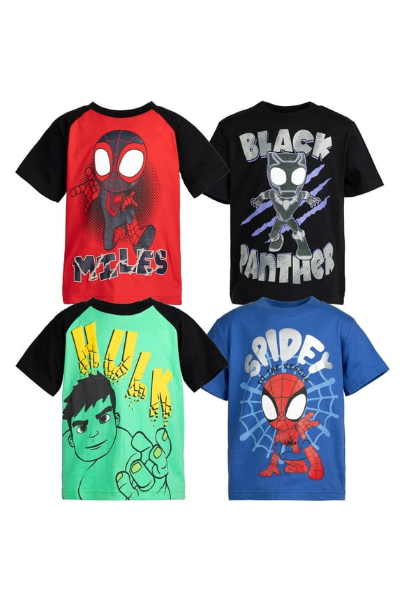 Spidey and His Amazing Friends Spider-Man Miles Morales Toddler Boys 4 Pack Pullover T-Shirts Toddler to Little Kid