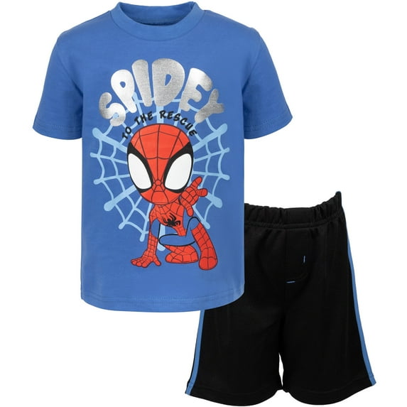Marvel Spidey and His Amazing Friends Spider-Man Toddler Boys T-Shirt and Mesh Shorts Outfit Set Toddler to Little Kid