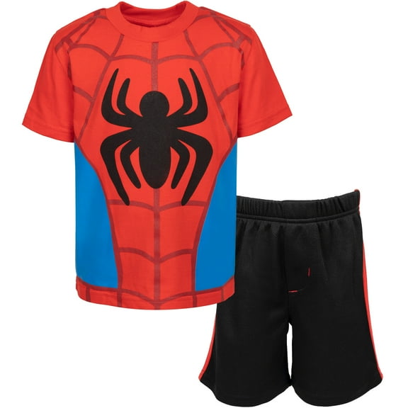 Marvel Spidey and His Amazing Friends Spider-Man Toddler Boys T-Shirt and Mesh Shorts Outfit Set Toddler to Little Kid