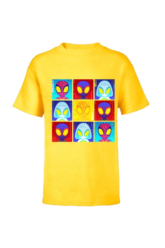 Spidey and His Amazing Friends Web-Spinners Face Grid - Short Sleeve T-Shirt for Kids - Customized-Yellow