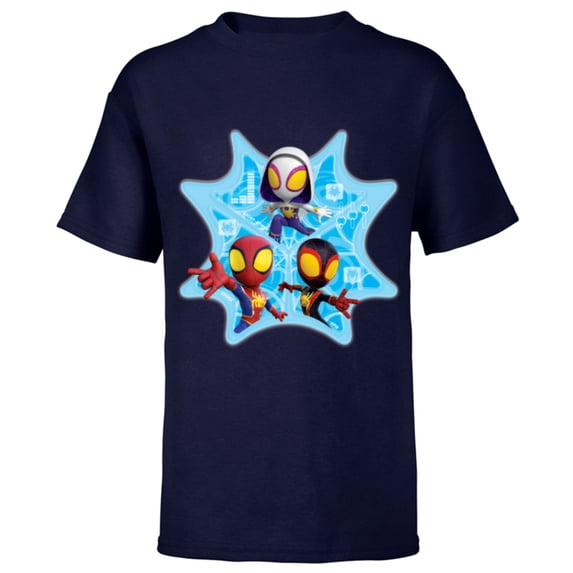 Marvel Spidey and His Amazing Friends Web-Spinners Tech Web - Short Sleeve T-Shirt for Kids - Customized-Navy