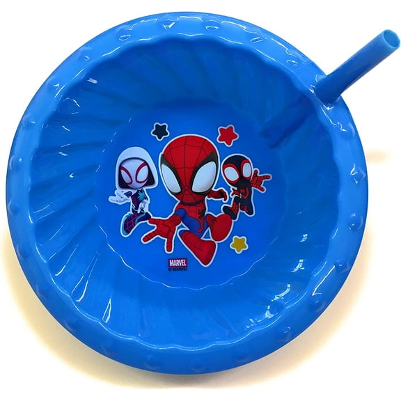 Marvel Spidey and His Friends Plastic Sipper Cereal Bowl with Straw, 14.5-oz.