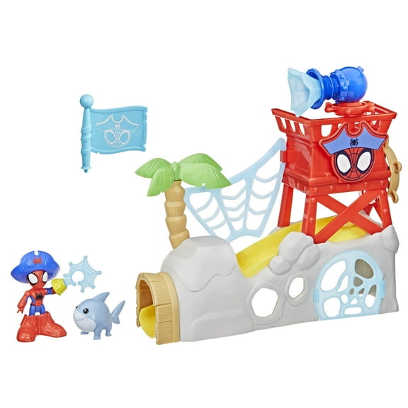 Marvel Spidey and His Amazing Friends Toys Water-Webs Spidey Island Playset with Spider-Man and Jeff The Landshark Figures, Kids Ages 3 and up