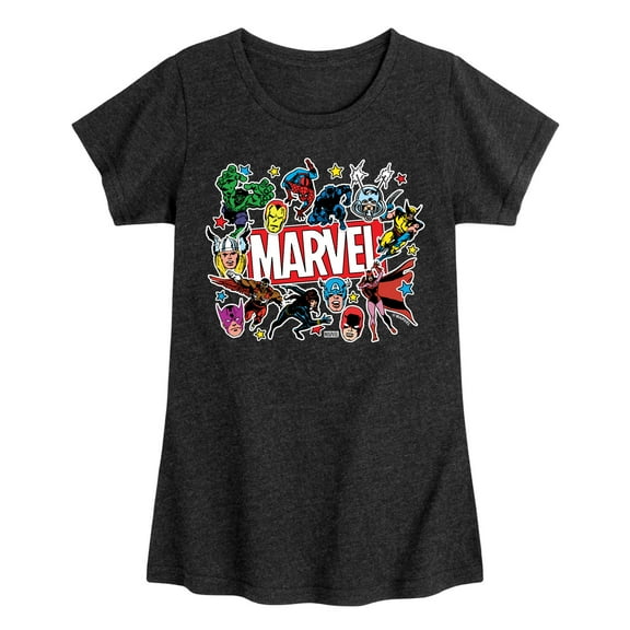Marvel - Sticker Collage - Toddler And Youth Girls Fitted Short Sleeve Graphic T-Shirt