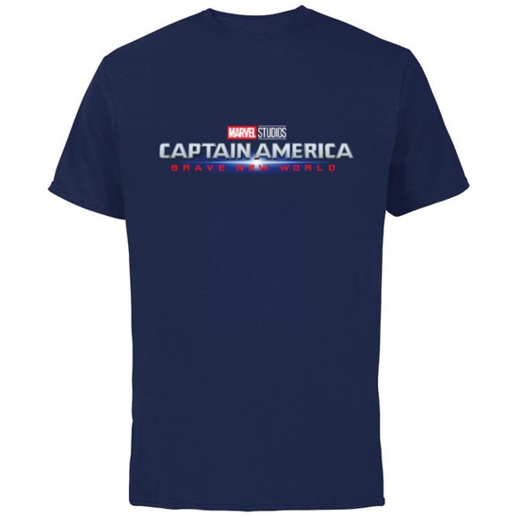 Marvel Studios Captain America: Brave New World Movie Logo - Short Sleeve Cotton T-Shirt for Adults - Customized-Navy