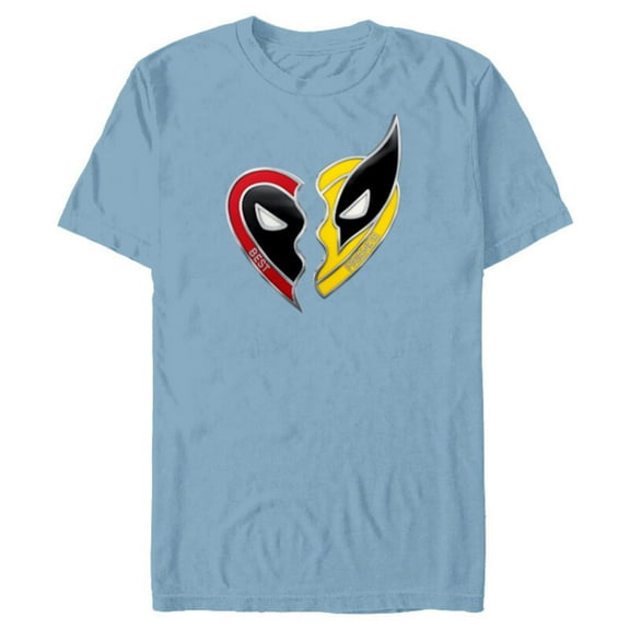 Marvel Studios Deadpool & Wolverine Best Friends Heart Charm- Short Sleeve Blended T-Shirt for Adults - Customized-Ocean Blue