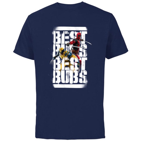 Marvel Studios Deadpool & Wolverine Double Best Bubs - Short Sleeve Cotton T-Shirt for Adults - Customized-Navy