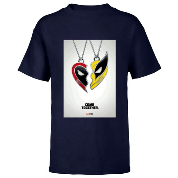 Marvel Studios Deadpool & Wolverine Friends Heart Poster- Short Sleeve T-Shirt for Kids - Customized-Navy