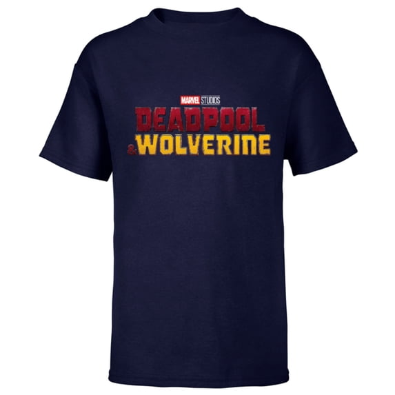 Marvel Studios Deadpool & Wolverine Official Movie Logo- Short Sleeve T-Shirt for Kids - Customized-Navy