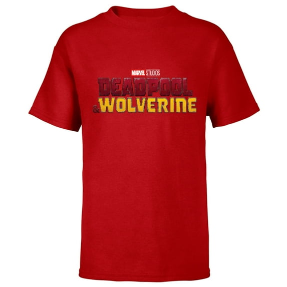 Marvel Studios Deadpool & Wolverine Official Movie Logo- Short Sleeve T-Shirt for Kids - Customized-Red