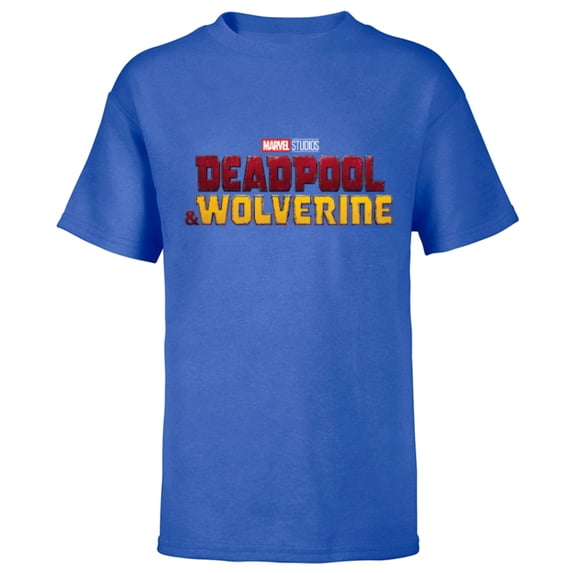 Marvel Studios Deadpool & Wolverine Official Movie Logo- Short Sleeve T-Shirt for Kids - Customized-Royal