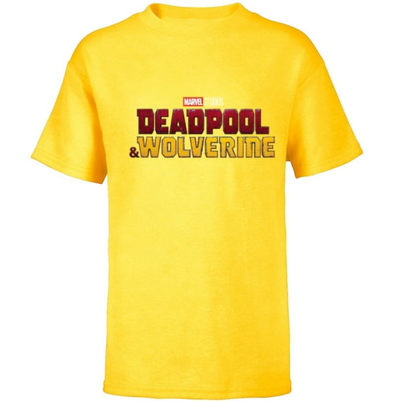 Marvel Studios Deadpool & Wolverine Official Movie Logo- Short Sleeve T-Shirt for Kids - Customized-Yellow