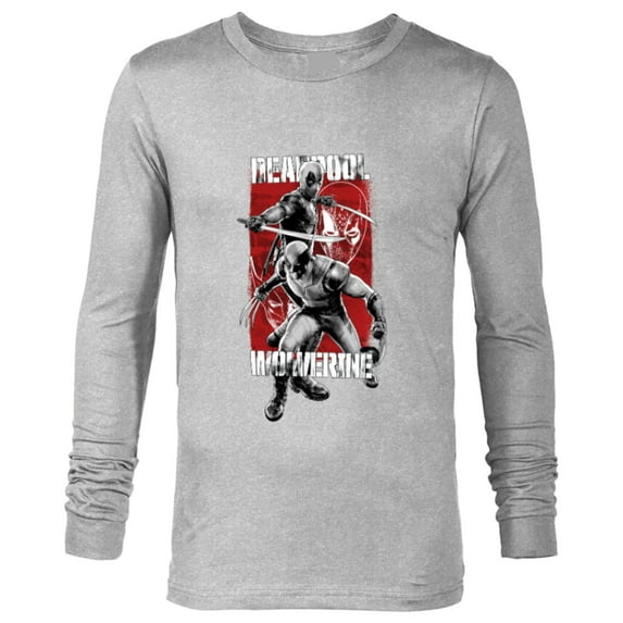 Marvel Studios Deadpool & Wolverine in Black White Red Movie - Long Sleeve T-Shirt for Men - Customized-Athletic Heather