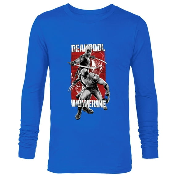 Marvel Studios Deadpool & Wolverine in Black White Red Movie - Long Sleeve T-Shirt for Men - Customized-Navy