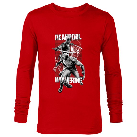 Marvel Studios Deadpool & Wolverine in Black White Red Movie - Long Sleeve T-Shirt for Men - Customized-New Red