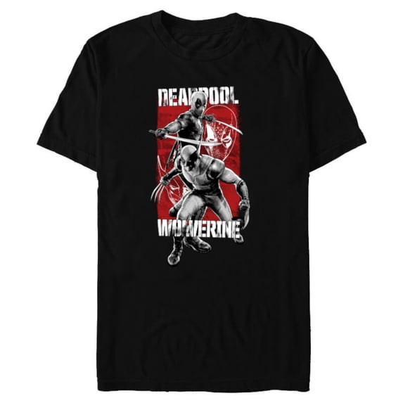 Marvel Studios Deadpool & Wolverine in Black White Red Movie - Short Sleeve Blended T-Shirt for Adults - Customized-Black
