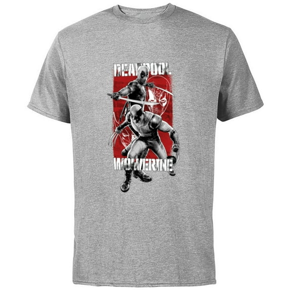 Marvel Studios Deadpool & Wolverine in Black White Red Movie - Short Sleeve Cotton T-Shirt for Adults - Customized-Athletic Heather