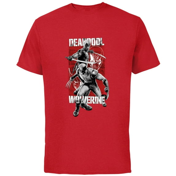 Marvel Studios Deadpool & Wolverine in Black White Red Movie - Short Sleeve Cotton T-Shirt for Adults - Customized-Red