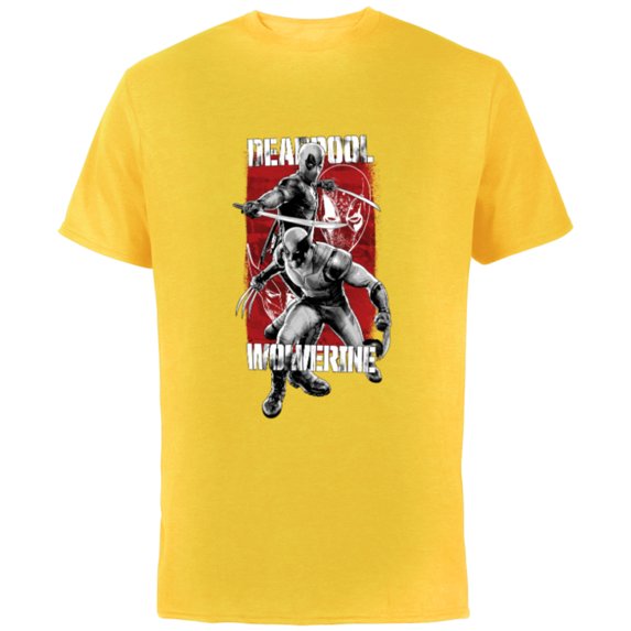 Marvel Studios Deadpool & Wolverine in Black White Red Movie - Short Sleeve Cotton T-Shirt for Adults - Customized-Yellow