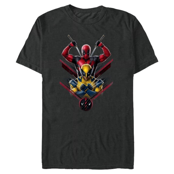 Marvel Studios Deadpool & Wolverine with Claw-Slashed Logo - Short Sleeve Blended T-Shirt for Adults - Customized-Dark Heather