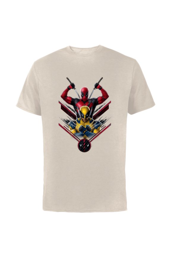 Studios Deadpool & Wolverine with Claw-Slashed Logo - Short Sleeve Cotton T-Shirt for Adults - Customized-Natural