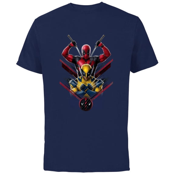Marvel Studios Deadpool & Wolverine with Claw-Slashed Logo - Short Sleeve Cotton T-Shirt for Adults - Customized-Navy