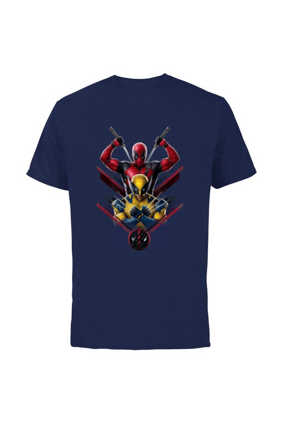 Studios Deadpool & Wolverine with Claw-Slashed Logo - Short Sleeve Cotton T-Shirt for Adults - Customized-Navy