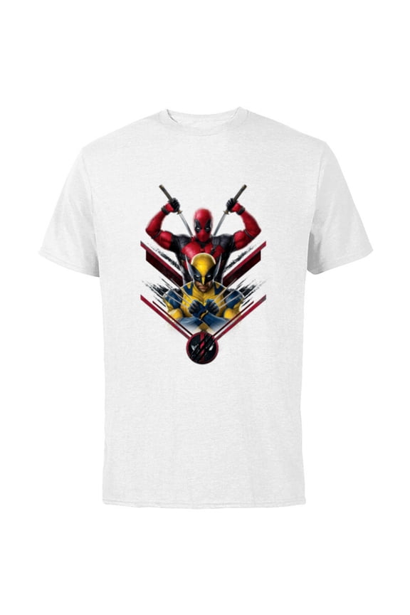 Studios Deadpool & Wolverine with Claw-Slashed Logo - Short Sleeve Cotton T-Shirt for Adults - Customized-White