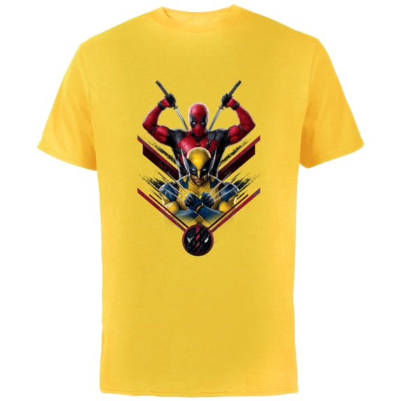 Marvel Studios Deadpool & Wolverine with Claw-Slashed Logo - Short Sleeve Cotton T-Shirt for Adults - Customized-Yellow