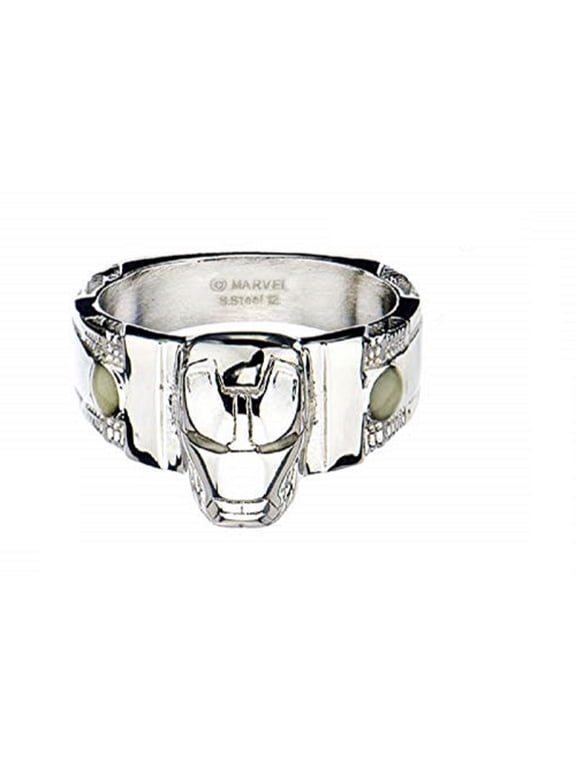 Marvel Studios: Iron Man Face Glow in the Dark Eyes, Stainless Steel Men's 3D Ring, Size - 11