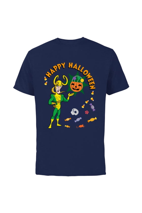 Studios Loki Happy Halloween Skull & Candy - Short Sleeve Cotton T-Shirt for Adults - Customized-Navy