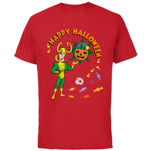 Marvel Studios Loki Happy Halloween Skull & Candy - Short Sleeve Cotton T-Shirt for Adults - Customized-Red
