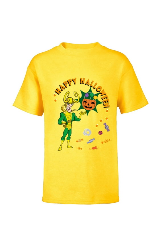 Studios Loki Happy Halloween Skull & Candy - Short Sleeve T-Shirt for Kids - Customized-Yellow