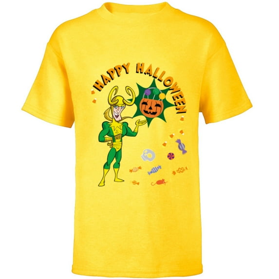 Marvel Studios Loki Happy Halloween Skull & Candy - Short Sleeve T-Shirt for Kids - Customized-Yellow