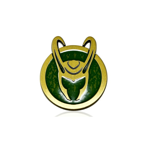 Marvel Studios: Loki Helmet Symbol Enamel Lapel Pin for Unisex - 1.37" x 1.68", Green & Gold
