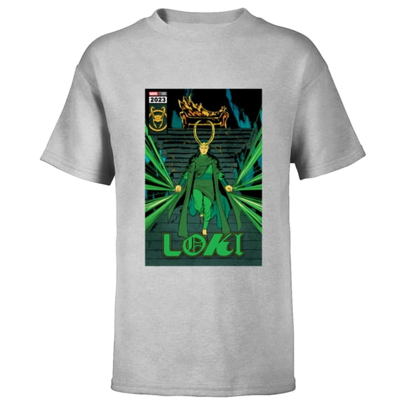 Marvel Studios Loki Season 2 God Loki Comic Cover Art Homage - Short Sleeve T-Shirt for Kids - Customized-Athletic Heather