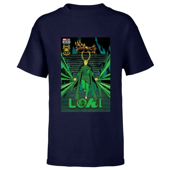 Marvel Studios Loki Season 2 God Loki Comic Cover Art Homage - Short Sleeve T-Shirt for Kids - Customized-Navy