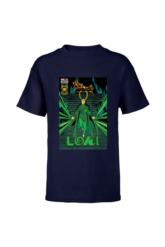 Studios Loki Season 2 God Loki Comic Cover Art Homage - Short Sleeve T-Shirt for Kids - Customized-Navy