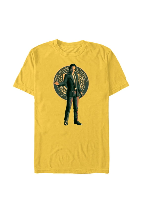 Studios Loki Season 2 Suit and TVA Logo Crest - Short Sleeve Blended T-Shirt for Adults - Customized-Yellow