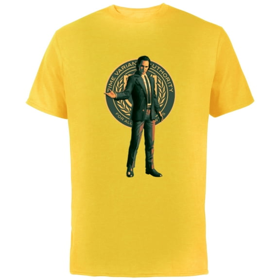 Marvel Studios Loki Season 2 Suit and TVA Logo Crest - Short Sleeve Cotton T-Shirt for Adults - Customized-Yellow