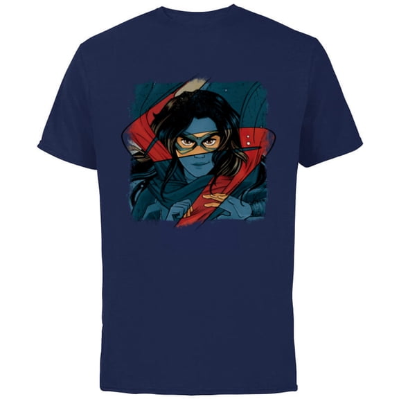 Marvel Studios Ms. Marvel Logo Action - Short Sleeve Cotton T-Shirt for Adults - Customized-Navy