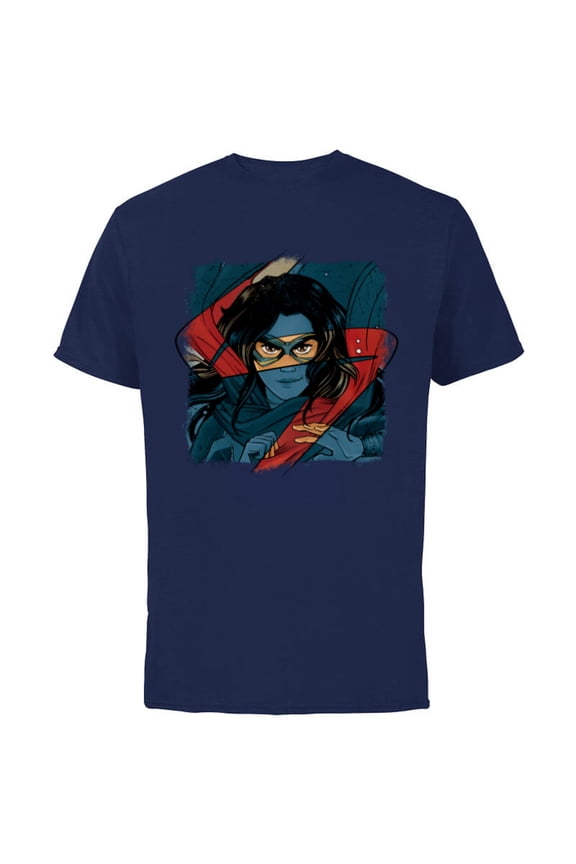 Studios Ms. Marvel Logo Action - Short Sleeve Cotton T-Shirt for Adults - Customized-Navy