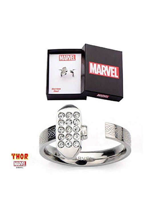 Marvel Studios Officially Licensed: Thor Hammer - 316L Steel, Cubic Zirconia Womens Ring, Size - 8