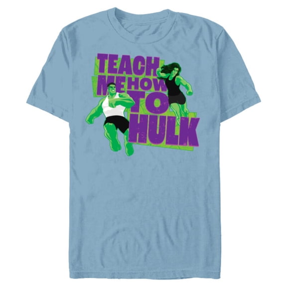 Marvel Studios She-Hulk & Hulk Teach Me How to Hulk Disney  - Short Sleeve Blended T-Shirt for Adults - Customized-Ocean Blue