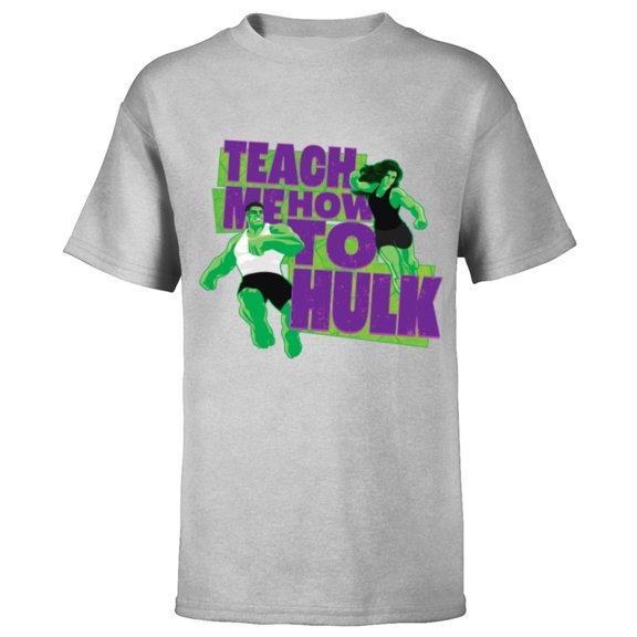 Marvel Studios She-Hulk & Hulk Teach Me How to Hulk Disney  - Short Sleeve T-Shirt for Kids - Customized-Athletic Heather